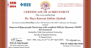 A Faculty Member from the College of Engineering at the University of Misan Receives First Place for Her Research in the Field of Telecommunications at an International Conference